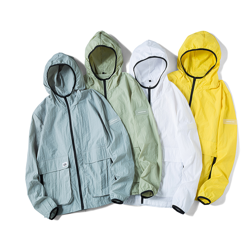 

2020 Summer Outdoor Casual Jacket Men Sun Protection Clothing Cardigan Hooded Solid Color Breathable Thin Sport Jacket, Blue