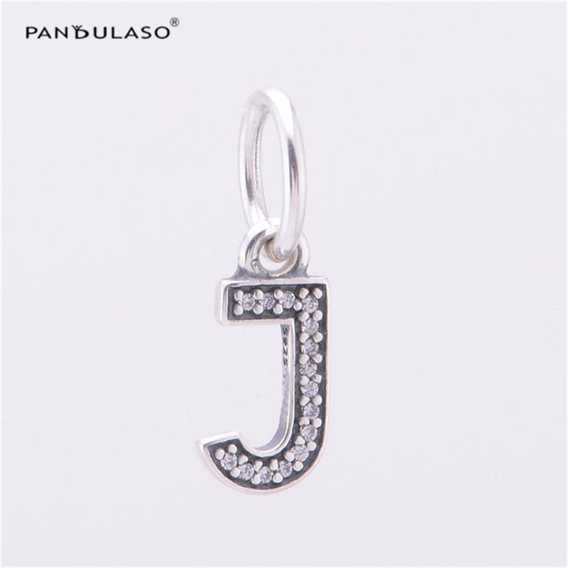 Fits Pandora Charms Bracelet Authentic 925 Sterling Silver Bead Lucky Letter J with Clear CZ Charm Women DIY Jewelry Findings-image-251997079