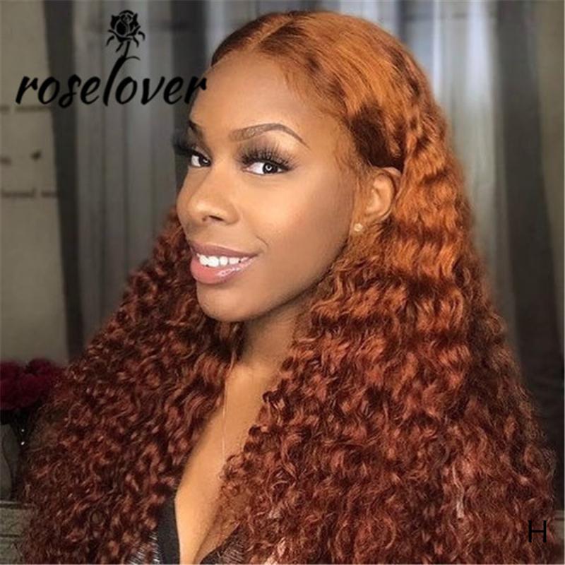 

Roselover Orange Colored Lace Front Human Hair Wigs Curly Ginger Colored Wig Remy Brazilian 13*6 Deep Parting Pre Plucked 150%