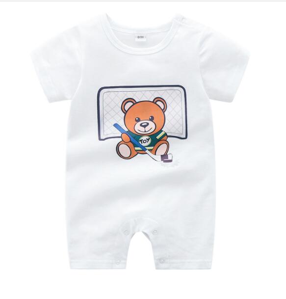

New Spring Summer Baby Boy Girls Romper Short Sleeve Cotton Infant Jumpsuit Cartoon Printed Kids Newborn Baby Clothes 4 Color, Wathet blue