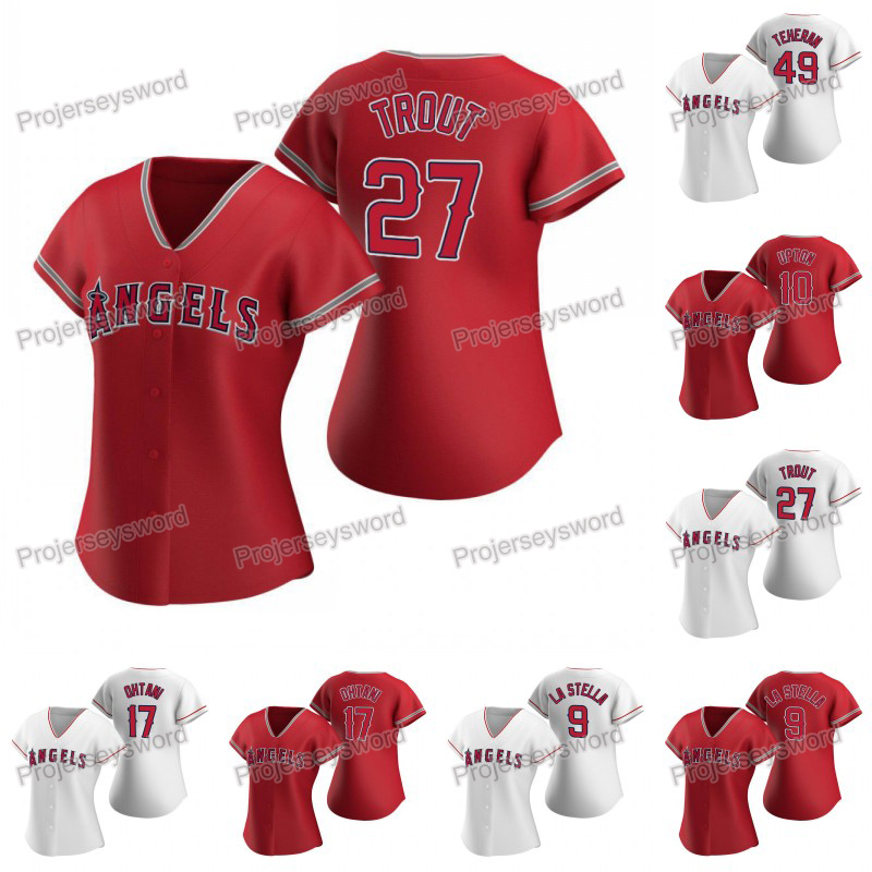 

Womens 2020 New Season 27 Mike Trout Jersey 17 Shohei Ohtani 49 Julio Tehera Justin Upton Hansel Robles TommyLaStella Custom Baseball Jersey, Blue;black