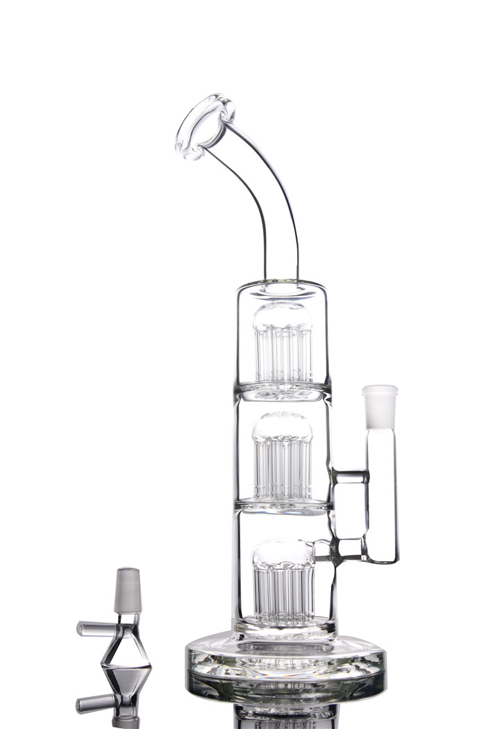 

clear bong glass Triple chamber hookahs water pipe with three Tree percolators oil dab rigs glass tube