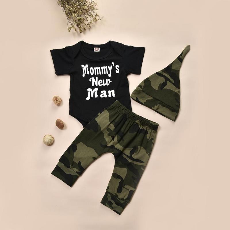 

0-1 year old suit, camouflage suit letter hardcover three piece cotton set, As pic