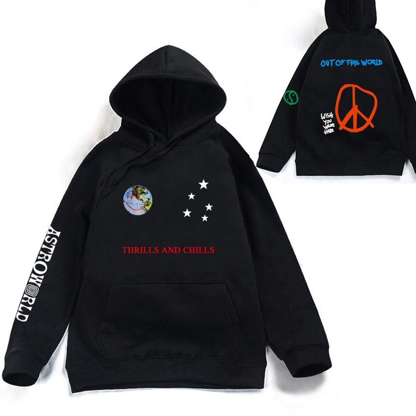 

Astroworld THRILLS AND CHILLS Hoodies Spring Autumn Streetwear Pullover Travis Scotts Young Men Women FashionHip Hop Printing V191018, White