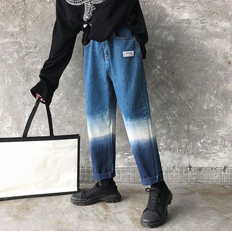 

Men Gradient Straight Casual Denim Pants 2020 Mens Hip Hop Korean Fashion Jeans Male Autumn Winter New Blue trousers w969, Black