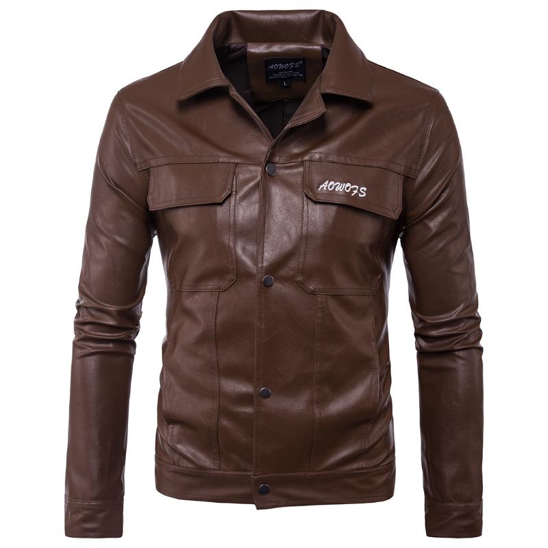 

Men's clothing spring and autumn new men's motorcycle leather letter embroidery European code leather jacket coat, 01