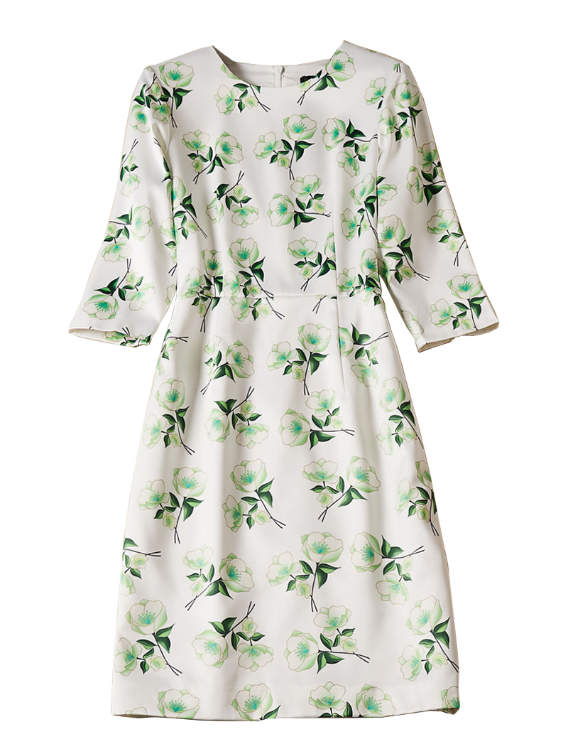 

Luxury Women Flower Print Sheath Dress Round Neck Casual Dresses 09K1940, As pictures