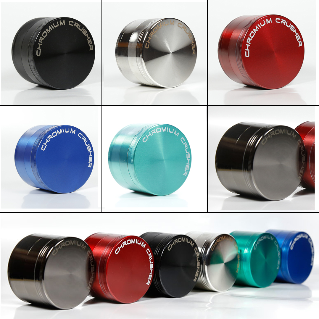 

CHROMIUM CRUSHER Metal Zinc Alloy Grinders Herb Smoking 4 Layer Parts 40MM 50MM 55MM 63MM OD Tobacco Grinders 6 Colors DHL