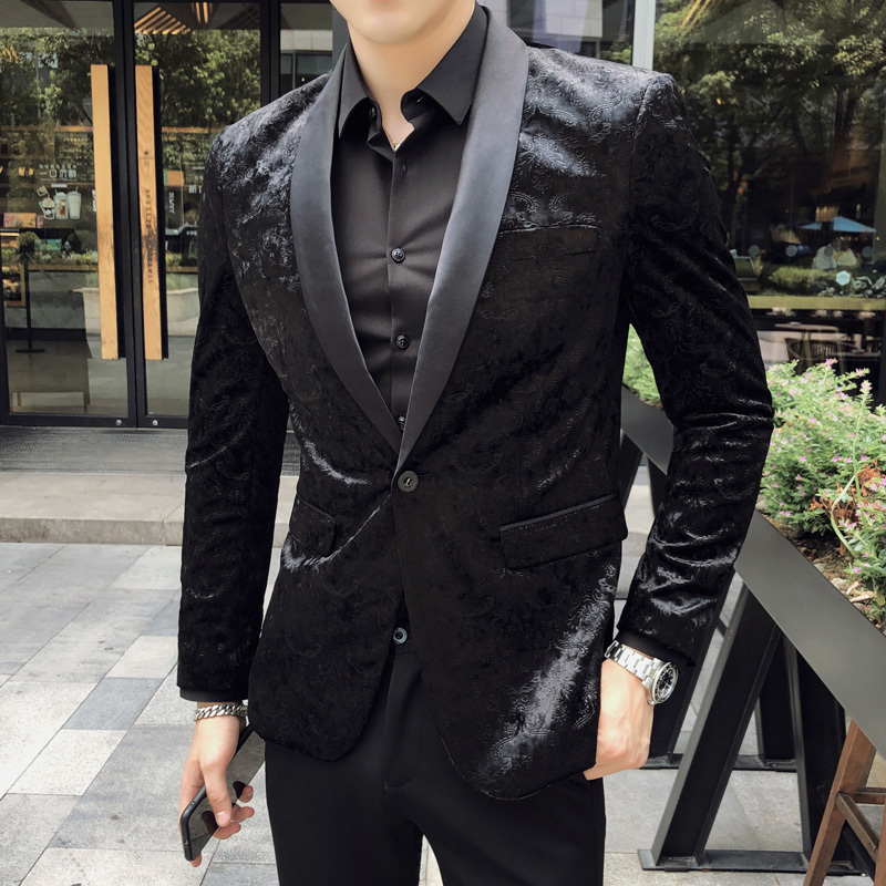 

New 2020 Luxury Velvet Men Blazer Business Dress Stage Blazer Formal Wedding Blazers Casual Slim Fit Suit Coat Jacket 5XL, Black