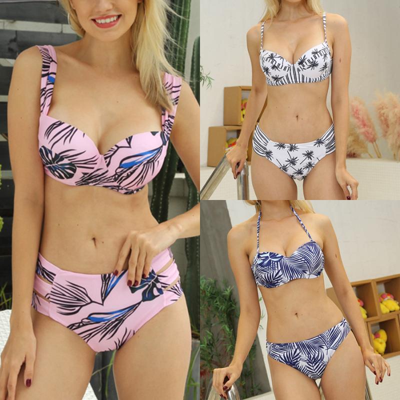 

Bikini 2020 Mujer Sexy Swimwear Women Push Up Bathing Suit Tropical Palm Leaf Print Swimsuit Monokini Biquinis Feminin swim suit