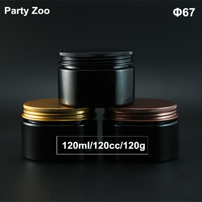 

4OZ Empty Black PET Cosmetics Cream Wide Mouth Container With Gold Aluminum Screw Lid 120ml Cosmetic Powder Bottle Jar