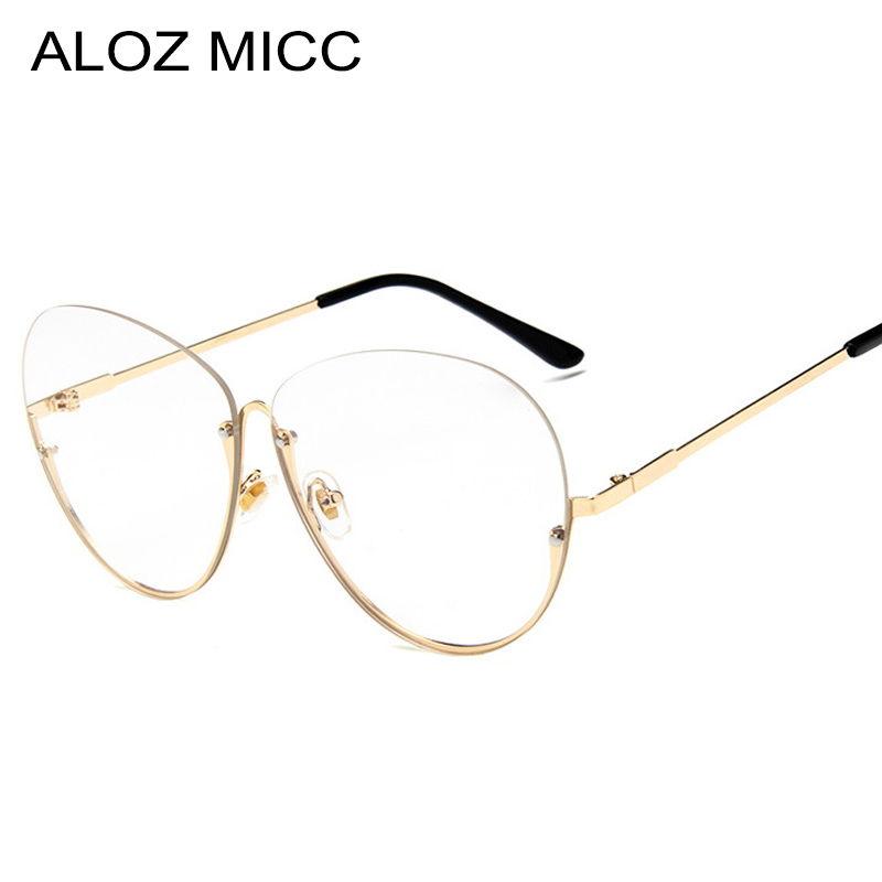

ALOZ MICC Fashion Half Frame Glasses Frame Women Men Oversized Metal Glasses Frame Gold Silver Black Men EyeglassA693