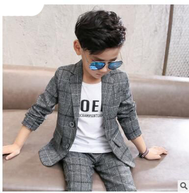 

2pcs Boys Gentleman Formal Suits Striped Fashion Blazer+Pant Kids Wedding Suits Children Party Clothing, Gray