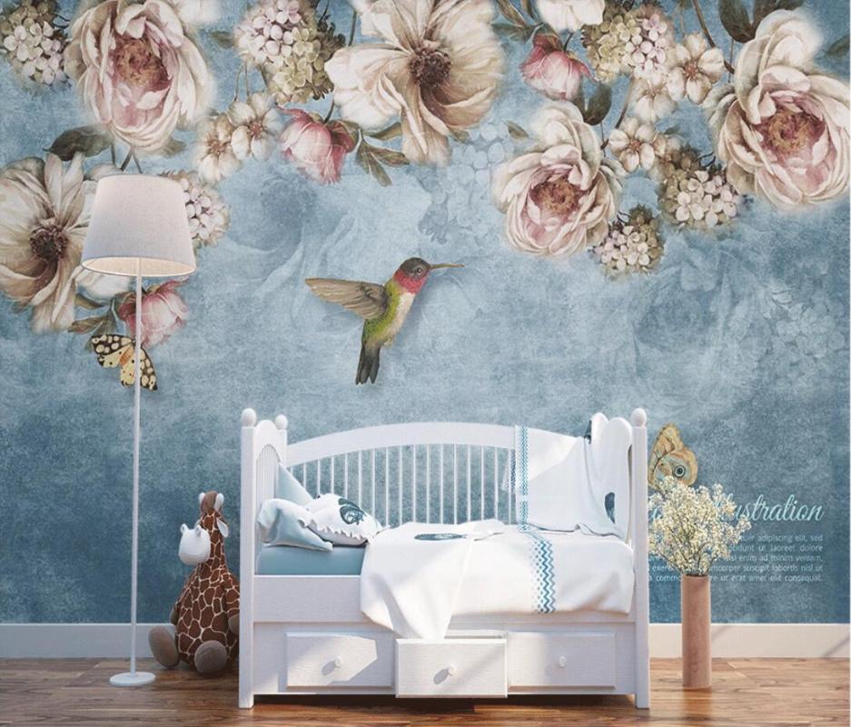 

3D Photo Flower Wallpaper Bird Mural for Living Room TV Background Home Decor Scenery Nature Murals Canvas Home Improvement, Flash silver cloth