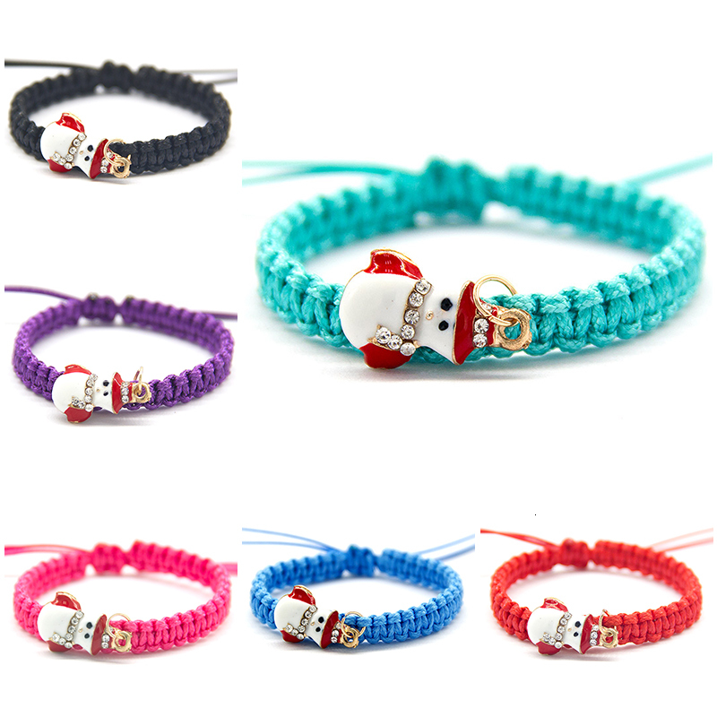 

Sparkly Merry Christmas Charm Bracelets For Women With Rhinestone Snowman Rope Chain Adjust Size Family Members Jewelry Gifts