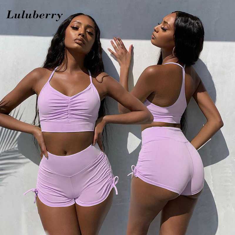 

Sexy String Sport Set Women Summer Purple Two 2 Piece Crop Top Bra Shorts Yoga Sportsuit Workout Outfit Thin Fitness Gym Sets, Gray set