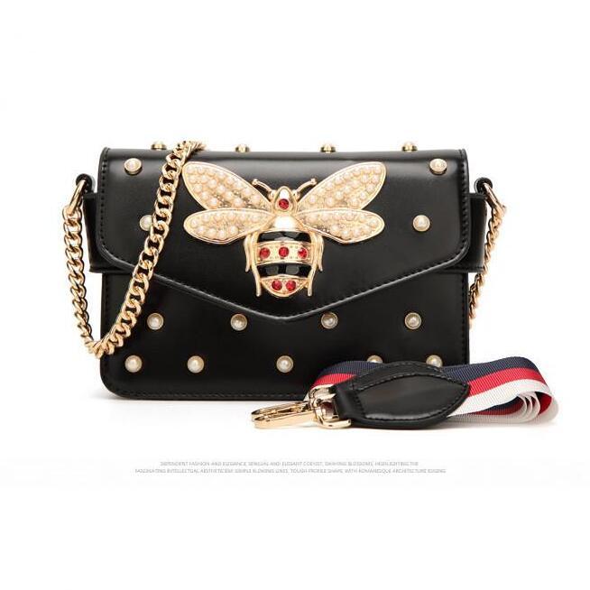 

factory wholesale women bag sweet and lovely pearl chain bags street trends diamonds handbag elegant atmosphere leather fashion handbags, Black;red