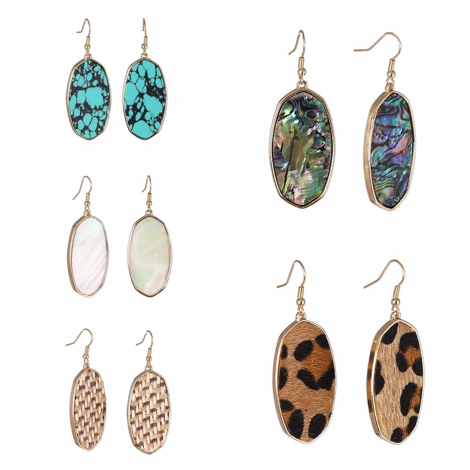 

S935 Hot Fashion Jewelry Oval Abalone Shell Earrings Leopard Dangle Earrings