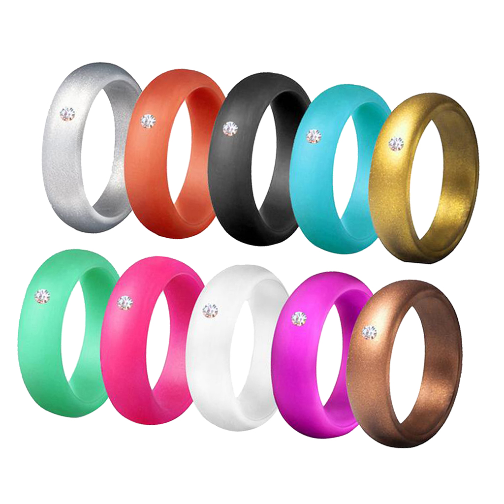

10pcs Silicone Finger Ring Marriage Wedding Band with Crystal Rhinestone