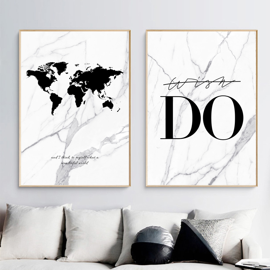 

Marble Do World Map Canvas Painting Wall Art Print, Nordic Black White Wall Pictures For Living Room Home Decoration