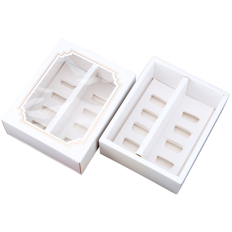 

15 Pcs Macarons Box Pvc Window White Bronzing Kraft Paper Gift Packaging Box Kid Birthday Wedding Cake Boxes