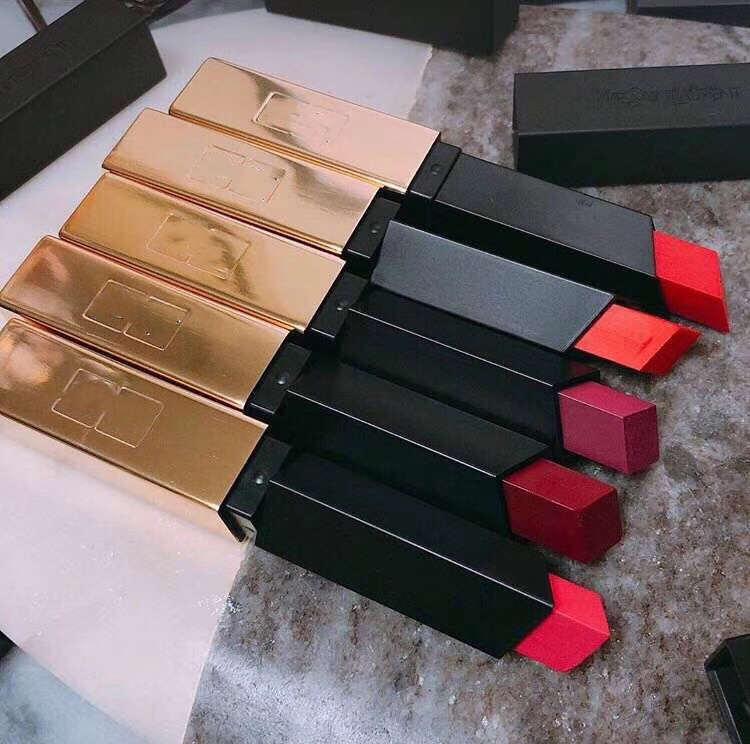 

Fashion Makeup Matte Lipstick Kit 6 Colors a Set Small Gold Bars ROUGE PUR COUTURE THE SLIM MATTE LIPSTICK Free Fast Ship With A Gift Box, Mixed color