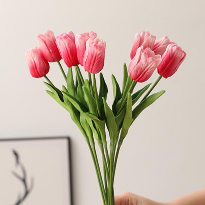 

10pcs Tulip Artificial Flower Branch PU Tulipas Flor Artificial Bouquet Real Touch Fake Flower for Wedding Home Table Decoration, White