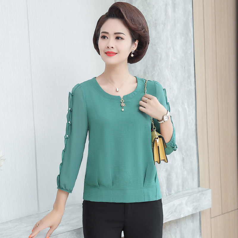 

Women Spring Summer Style Chiffon Blouses Shirts Lady Casual Long Sleeve O-Neck Pink color Chiffon Blusas Tops DB460, Green