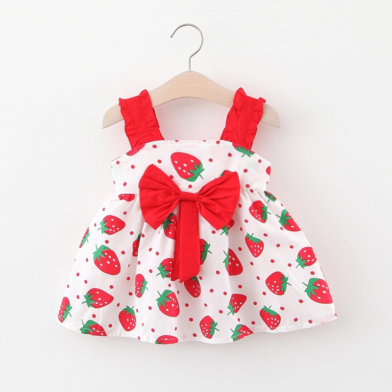 

Baby Girls Toddler Strawberry Print Clothes Summer Baby Bow Princess Dress Wedding Dress Vestidos Newborn Infant Dresses