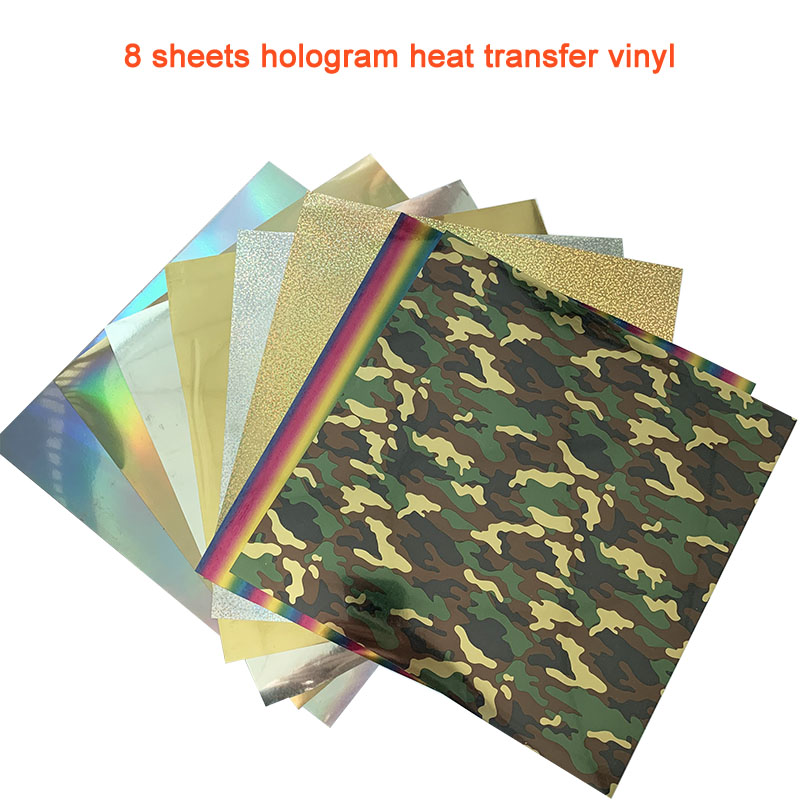 

Free shipping 8 sheets 25cmx25cm hologram Heat Transfer Vinyl Heat Press Machine T-shirt Iron On HTV Printing