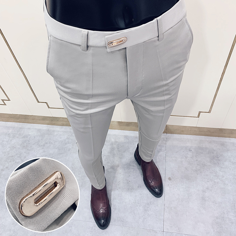 

2020 Spring Formal Men's Suit Pants Fashion Casual Slim Business Dress Pants Male Wedding Party Work Trousers Plus Size 28-36, Navy
