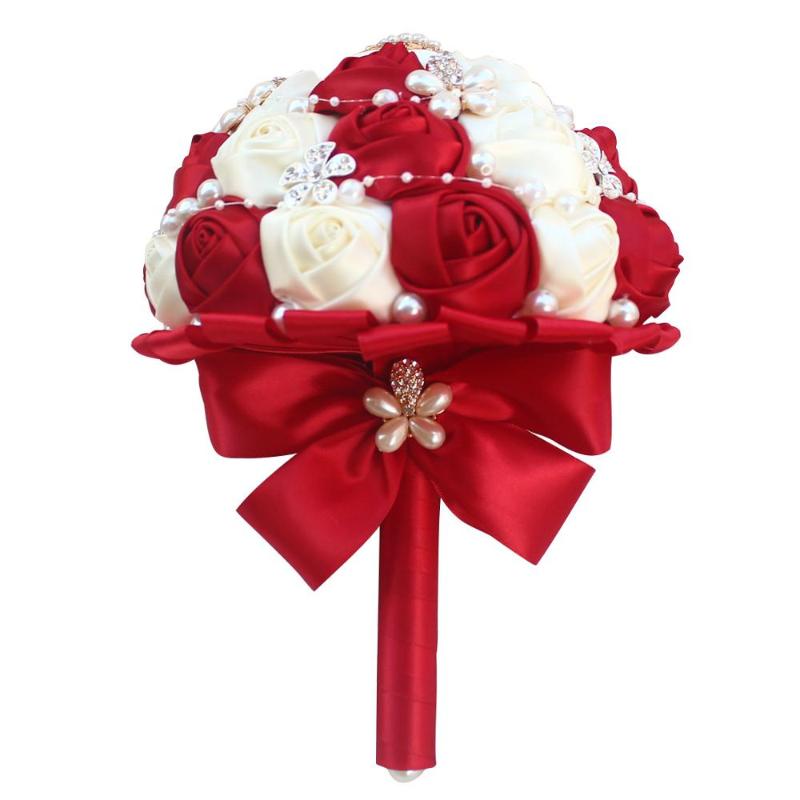 

Wine Red And Ivory Rose Wedding Bridal Bridesmaid Bouquet Flowers Size 18X25CM Wedding Bouquets Hold Flower Accept Custom Made, Ivory and wine red
