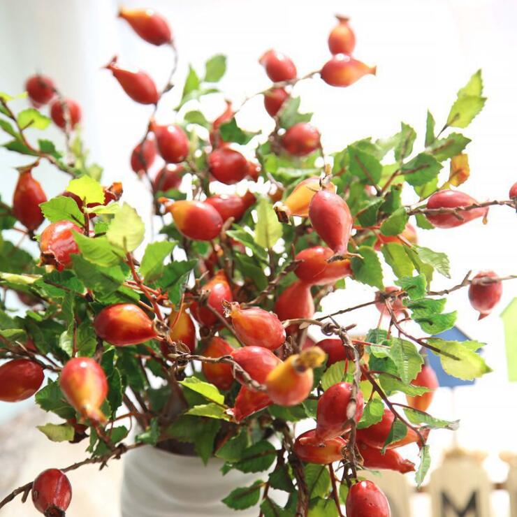 

Vivid berry fruit branch Artificial berries with leaves for autumn fall home garden decoration fake plants flores, Orange