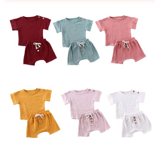 

Toddler Boys Girls Summer Cotton Clothing 2Pcs Set Infant Newborn Baby Short Sleeve Buttons Shirt Top Short Set, Green