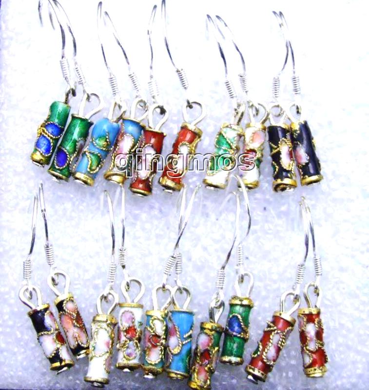 

Qingmos Wholesale 10X Pairs Multicolor Cloisonne Earrings for Women with Column Multicolor Cloisonne Dangle Earrings Jewelry 108