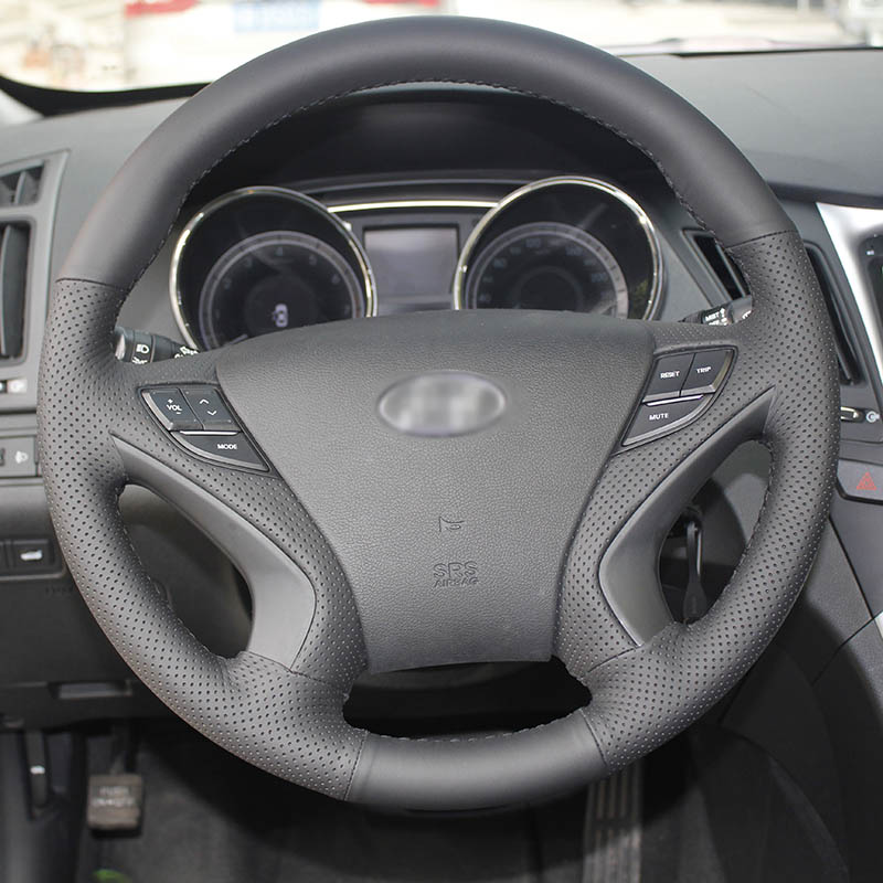 

New Anti Slip Black Leather Steering Wheel Stitch on Wrap Cover For Hyundai Sonata 8th