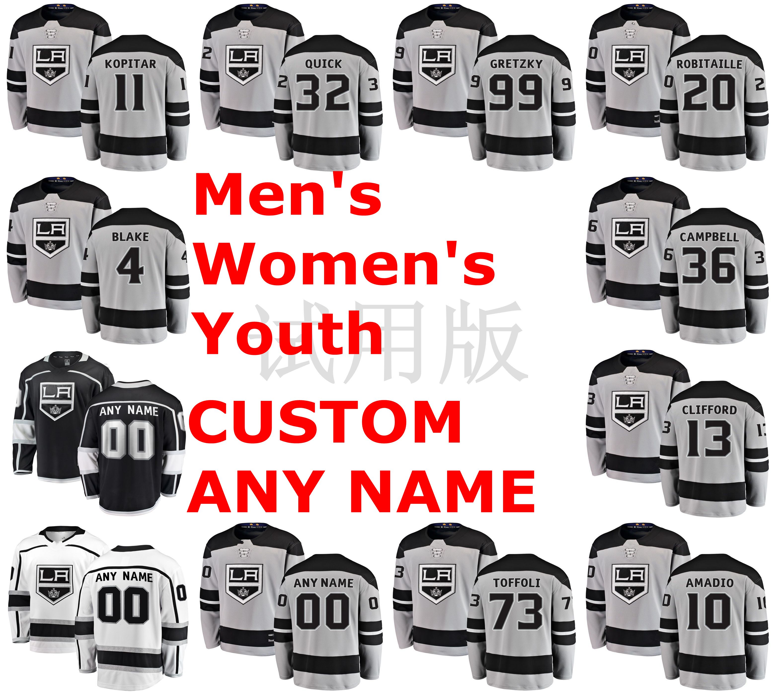 

Los Angeles Kings Jerseys Anze Kopitar Jersey Jonathan Quick Wayne Gretzky Luc Robitaille Rob Blake Black ice Hockey Jerseys Custom Stitched, Black;red