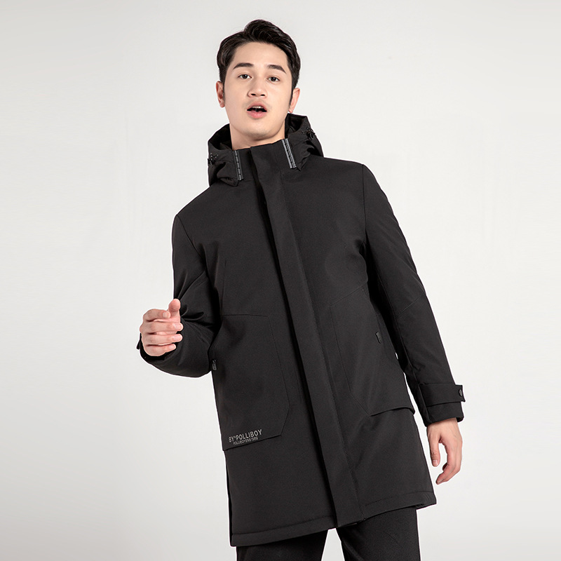 

New Winter Men Down Jacket Men'S Long Section Warm Winter Jacket Mens Fashion Hooded Down Casual Slim Male, Black