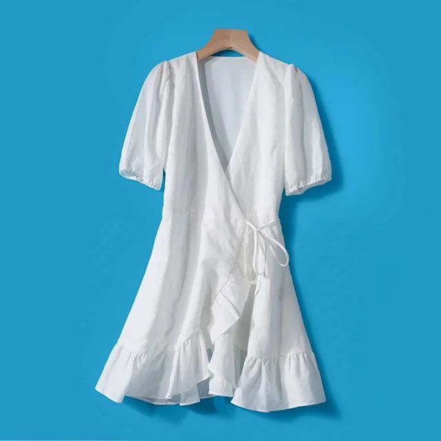 

Women Dress 2020 New Puff Sleeve Ruffled Mini Dress, White