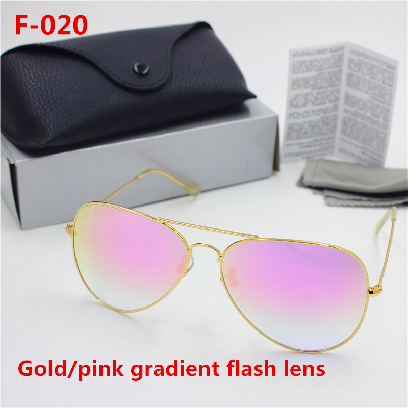 

New high quality fashion Men'S eye protector sunglasses gold frame pink gradient flash 62mm lens UV400 protection black box, White;black
