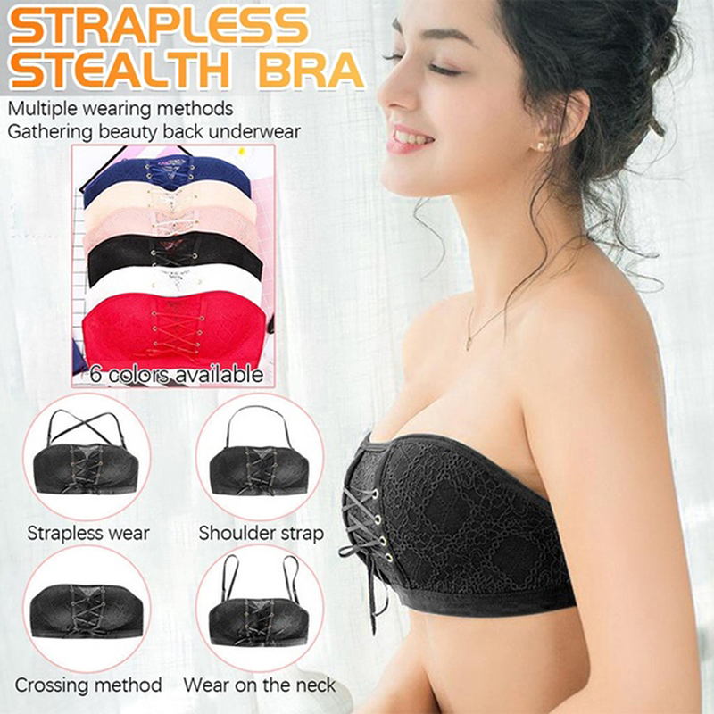

Invisible Bra Women Summer Strapless Brassiere Off-shoulder Lady Underwear Push Up Seamless No Steel Ring Bralette Sexy Tube Top, Red