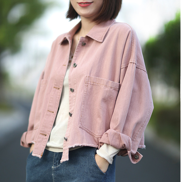 

Autumn Women Temperament Loose Plus Size Casual Long Sleeve Jacket Female Denim Jacket and Coat Harajuku Jeans Lady Tops, Khaki