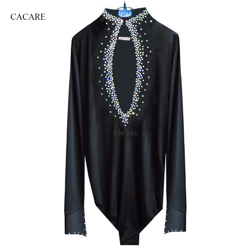 

Latin Dance Shirts Men Boys Dance Shirt for Tango Fringe Rhinestones Customized Size D0964 Long Sleeve V Neck, Black