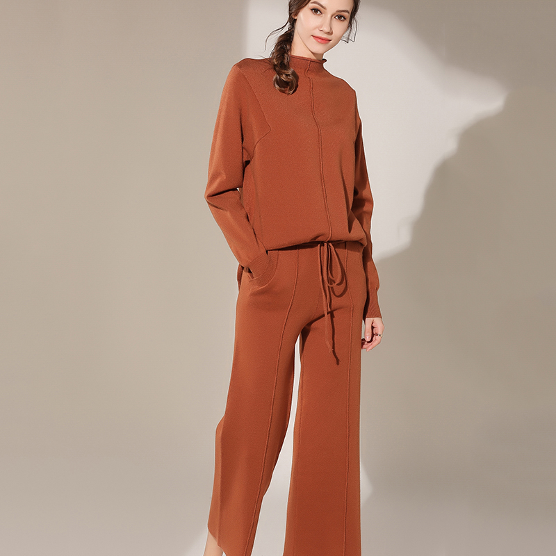 2018 Fashion Tracksuit Winter Cashmere Woolen Knitted Suit Women Warm Turtlkeneck Sweater + Pant Loose Two Piece Set Gray Black