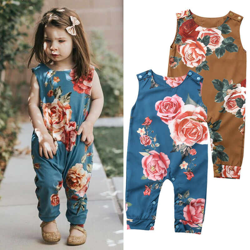 

Fashion Casual Newborn Baby Girls Clothes Flowers Jumpsuit Harem Playsuit Outfits Clothes, Blue
