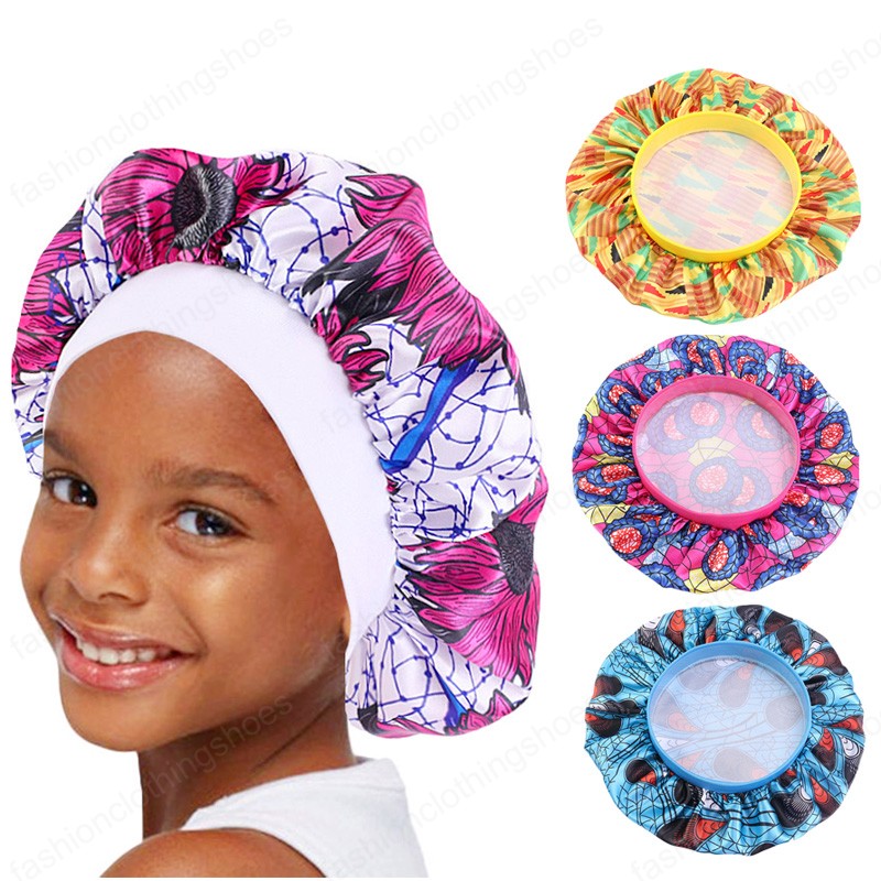 

Kids Bonnet African Print fabric Ankara Night Sleep Cap Elastic Baby Girls Wide Turban Bandanas Headbands Hair Head Bands Wrap, Mixed color