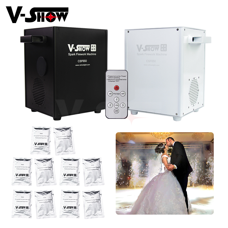 

2pcs With 10 bags Powder Stage Lighting 650W Mini Cold Electronic Spark Machine Hotel Wedding Performance Show Stage Effect Machine