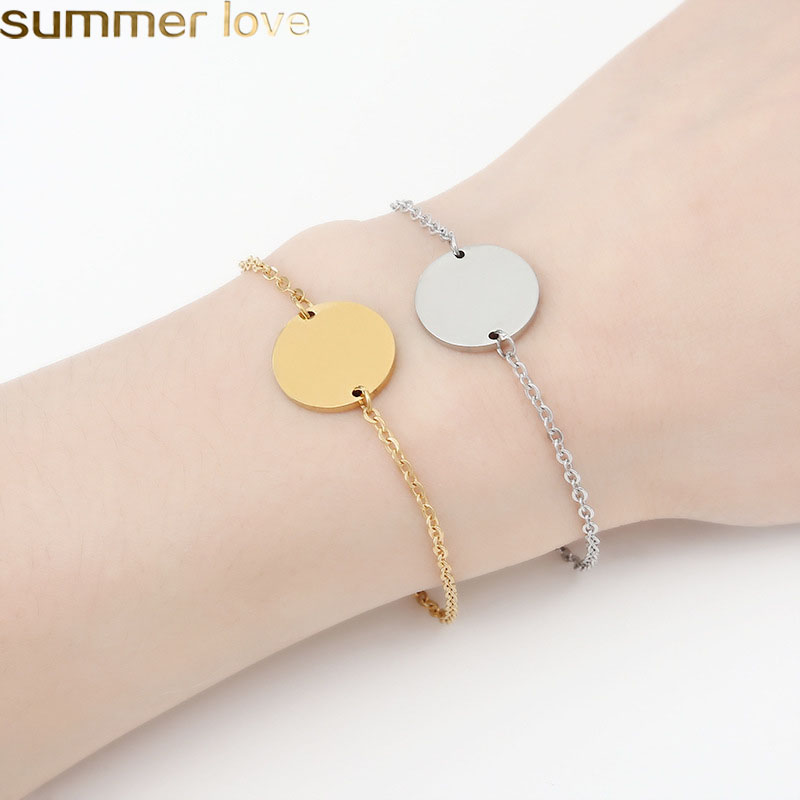 

Stainless Steel Bracelets for Women Silver Gold Round Charm Bracelet DIY Engrave Name Bracelet Personality Party Jewelry