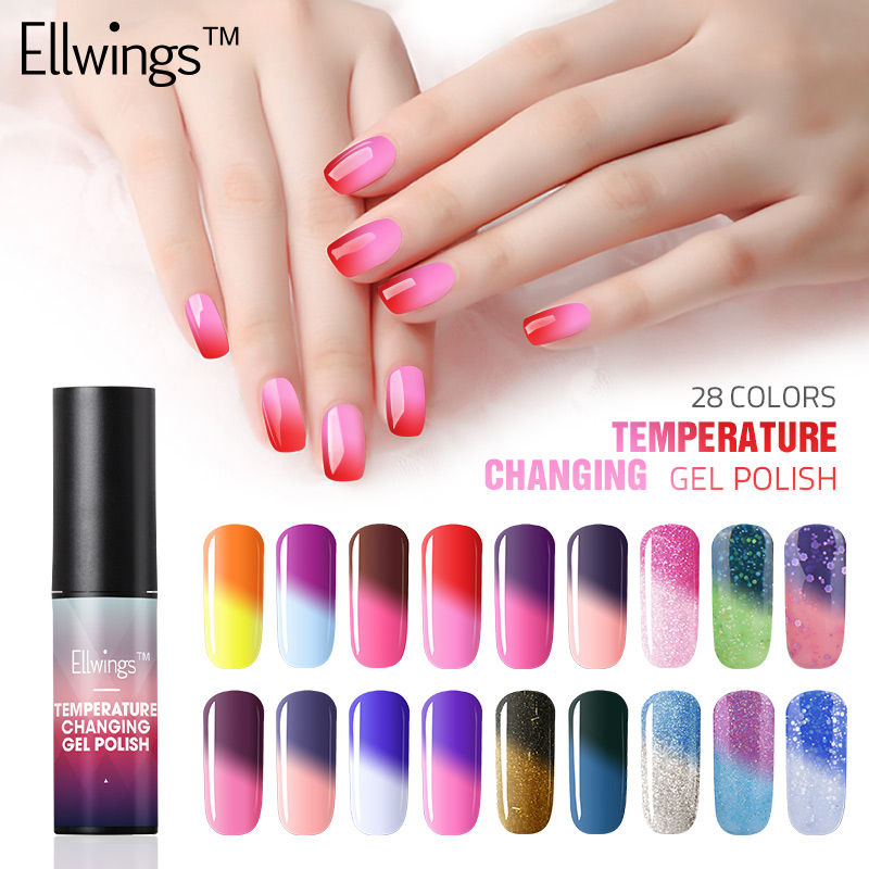 

Ellwings 1pcs Chameleon Temperature Changing Colors Gel Varnish Hybrid Soak Off UV Gel Nail Polish Thermal Color Change Lacquer, Base top