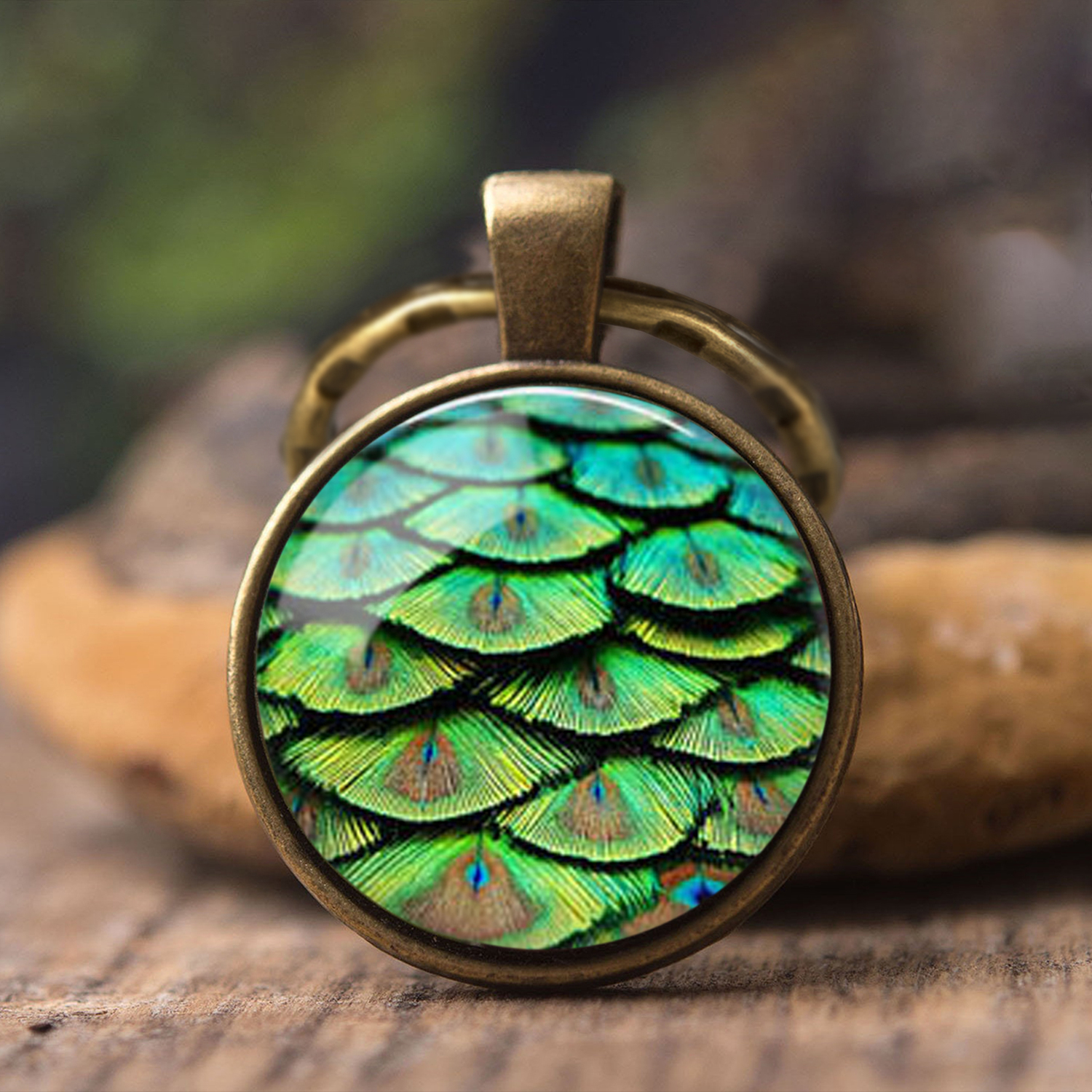 2021 Beautiful Peacock Feather Key Chains Mandala Glass Cabochon